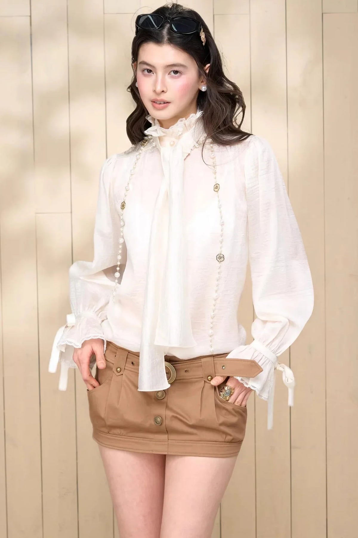 Tassel Ribbon Chiffon Shirt