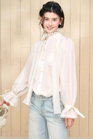 Tassel Ribbon Chiffon Shirt