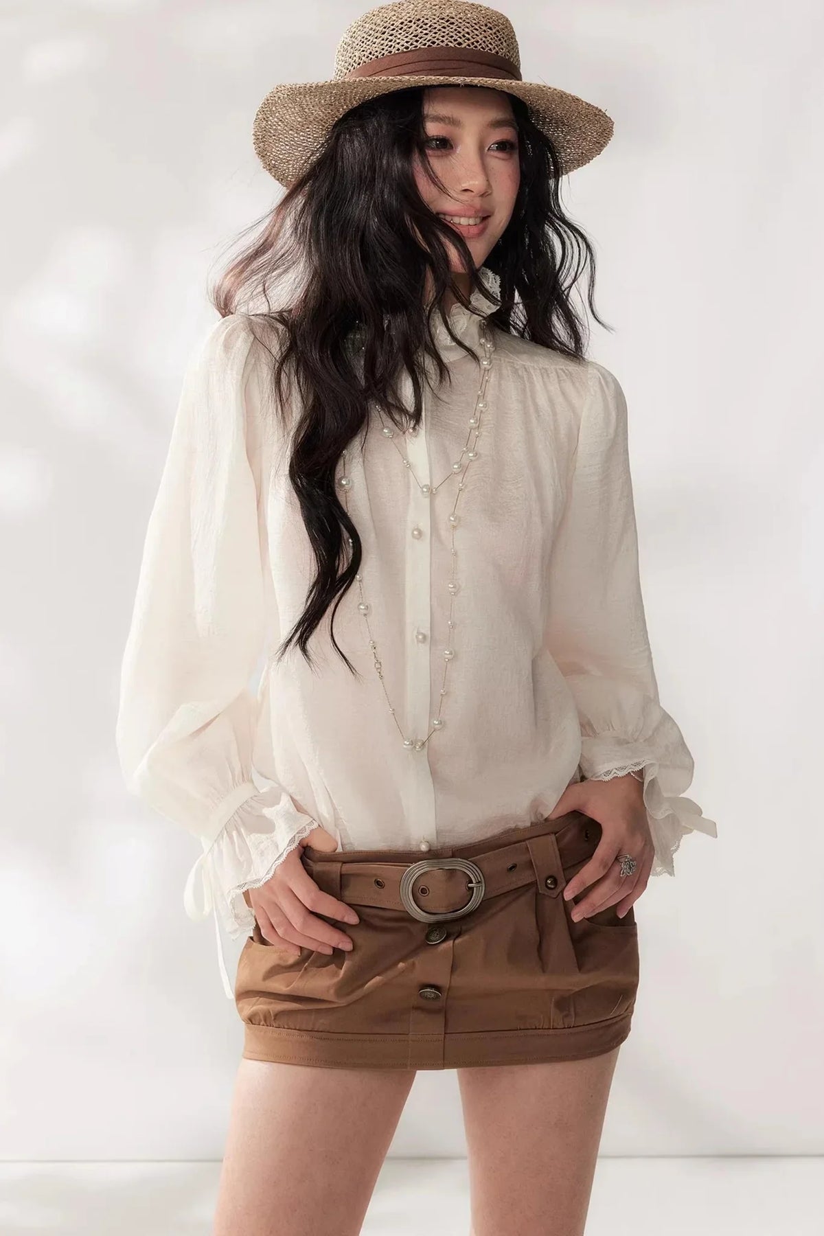 Tassel Ribbon Chiffon Shirt