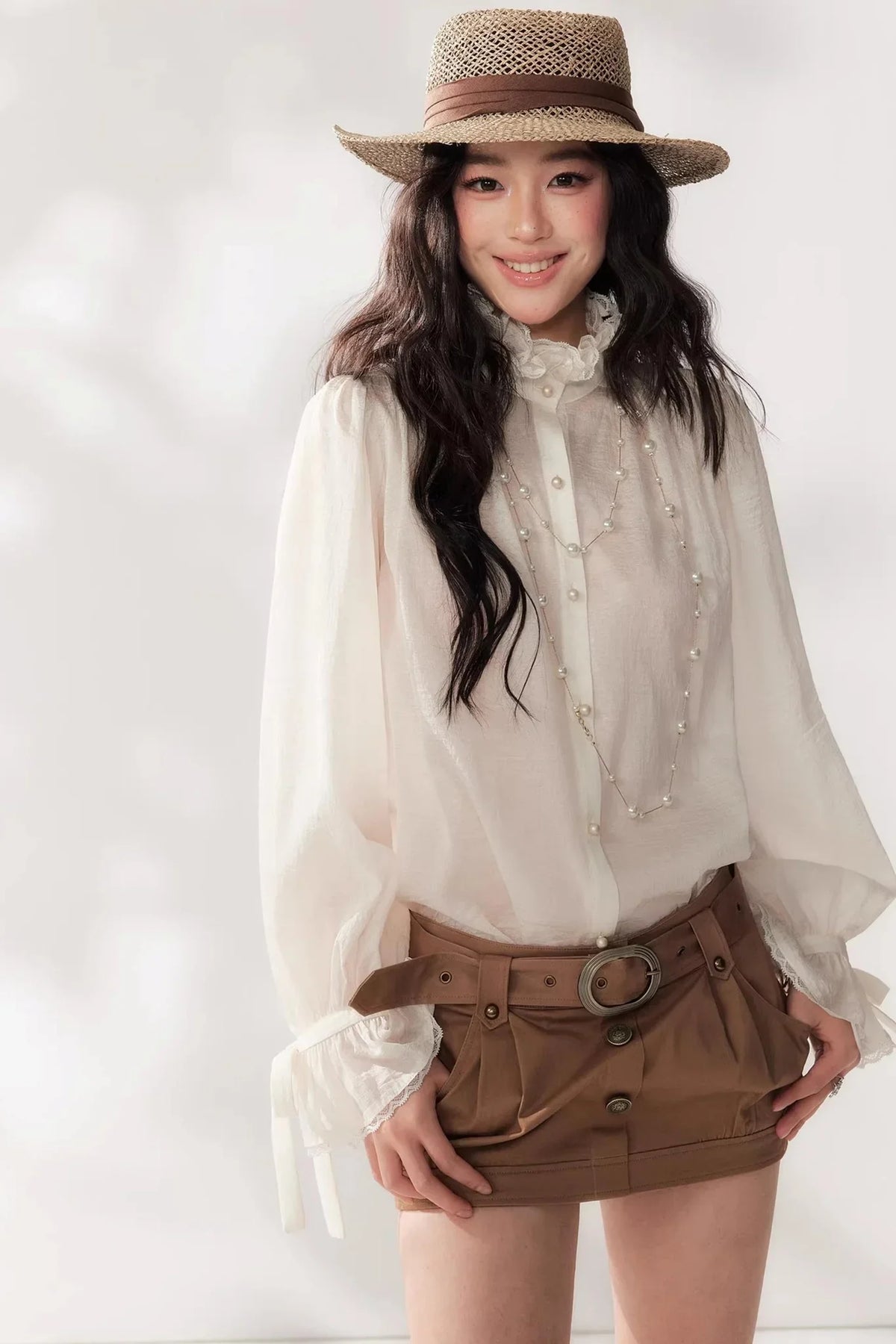 Tassel Ribbon Chiffon Shirt