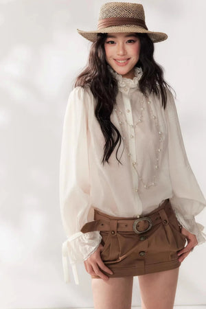 Tassel Ribbon Chiffon Shirt
