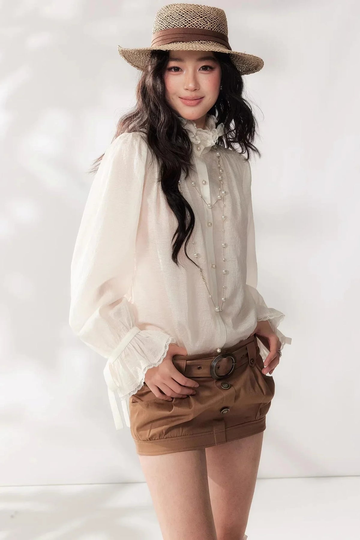 Tassel Ribbon Chiffon Shirt