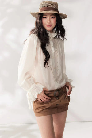 Tassel Ribbon Chiffon Shirt