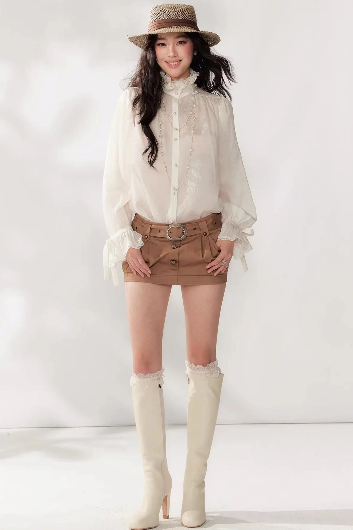 Tassel Ribbon Chiffon Shirt