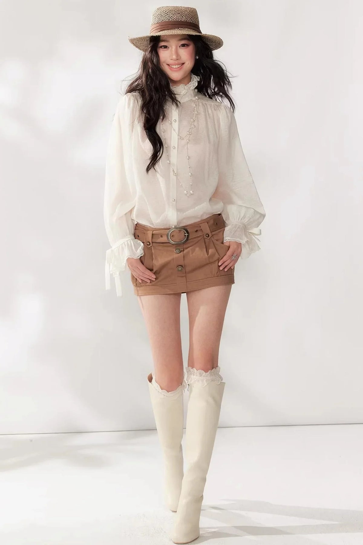 Tassel Ribbon Chiffon Shirt