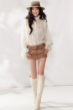 Tassel Ribbon Chiffon Shirt