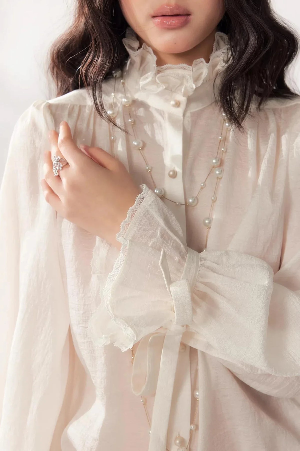 Tassel Ribbon Chiffon Shirt