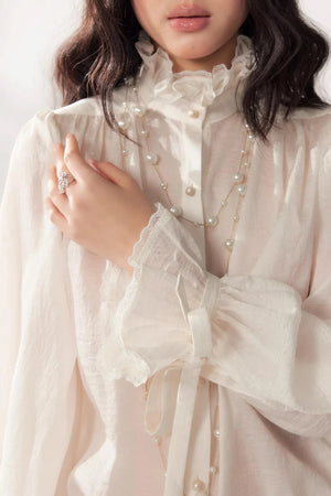 Tassel Ribbon Chiffon Shirt