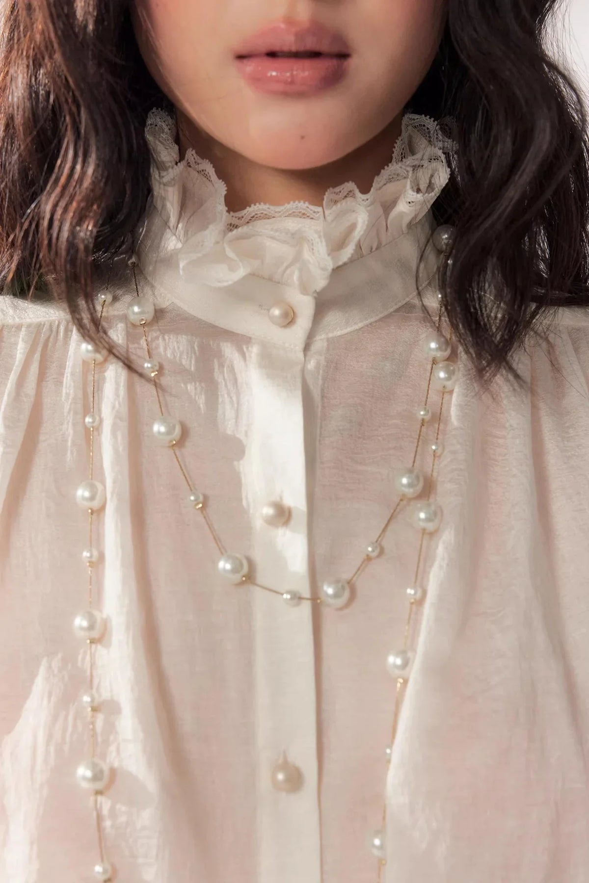 Tassel Ribbon Chiffon Shirt