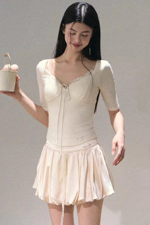 Taste of Cardamom Lace Knit V-Neck Top
