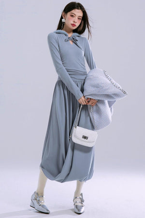 Taylor Grey-Blue Hooded Dress