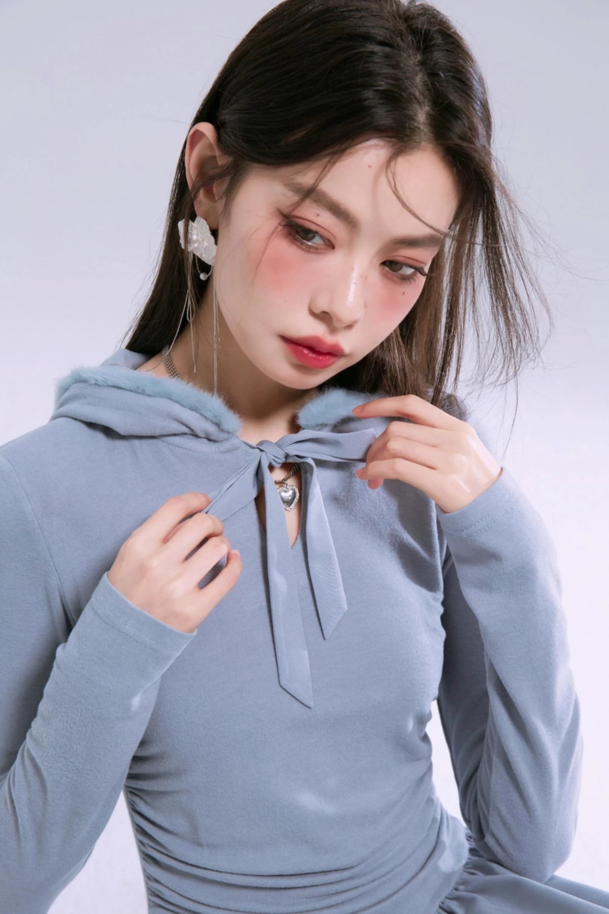 Taylor Grey-Blue Hooded Dress