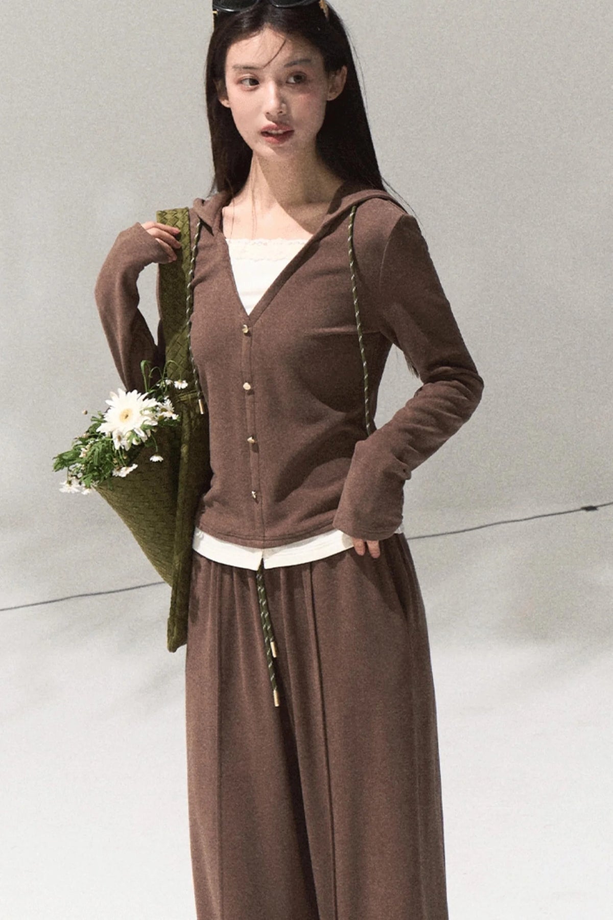 Tears Knit Top & Wide-Leg Pants Set-Up
