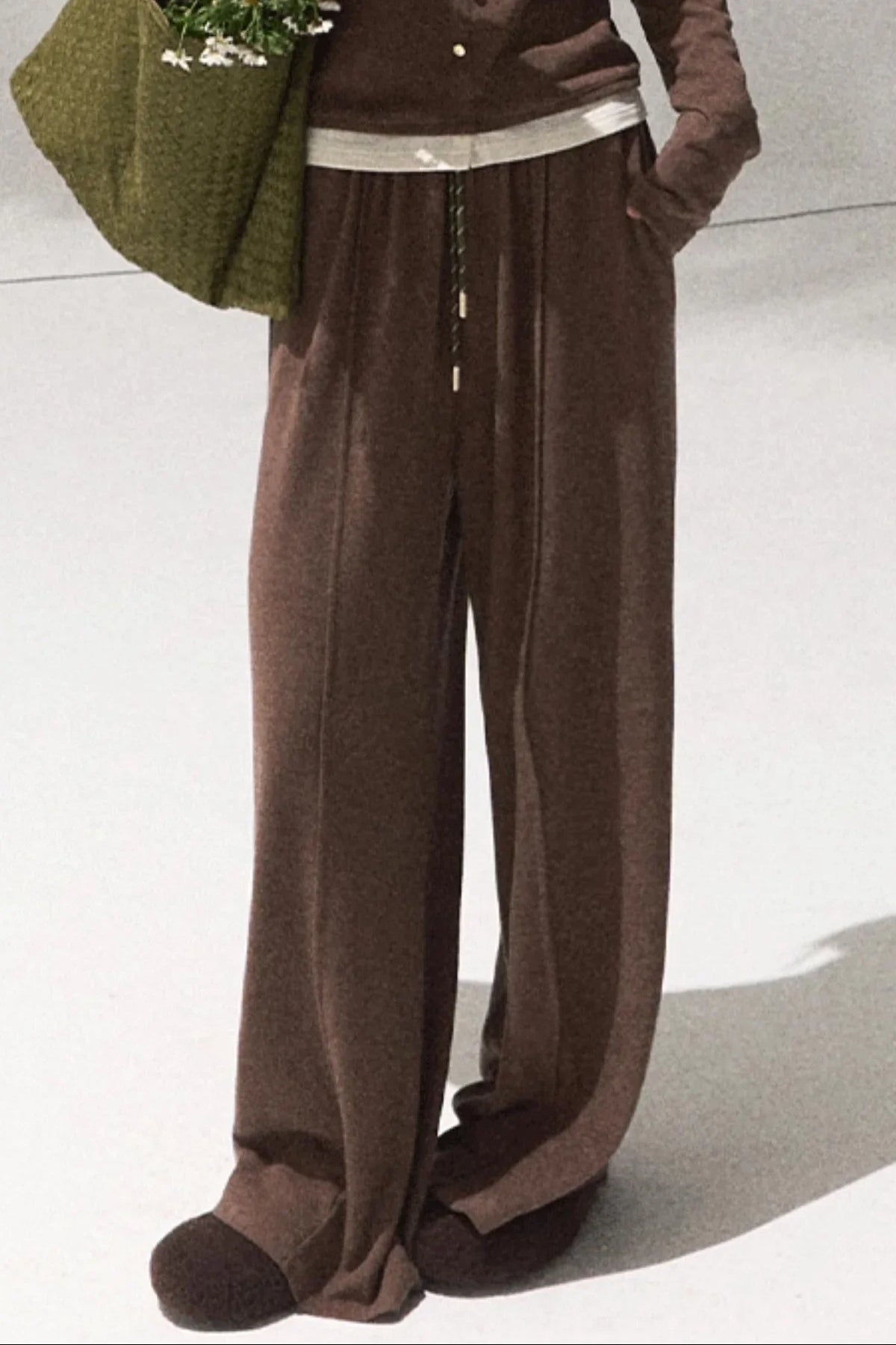 Tears Knit Top & Wide-Leg Pants Set-Up