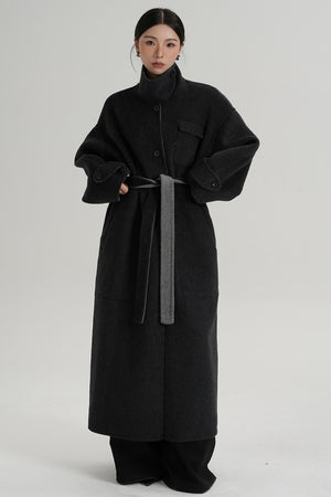 Temperament Design Color-Blocking Woolen Coat