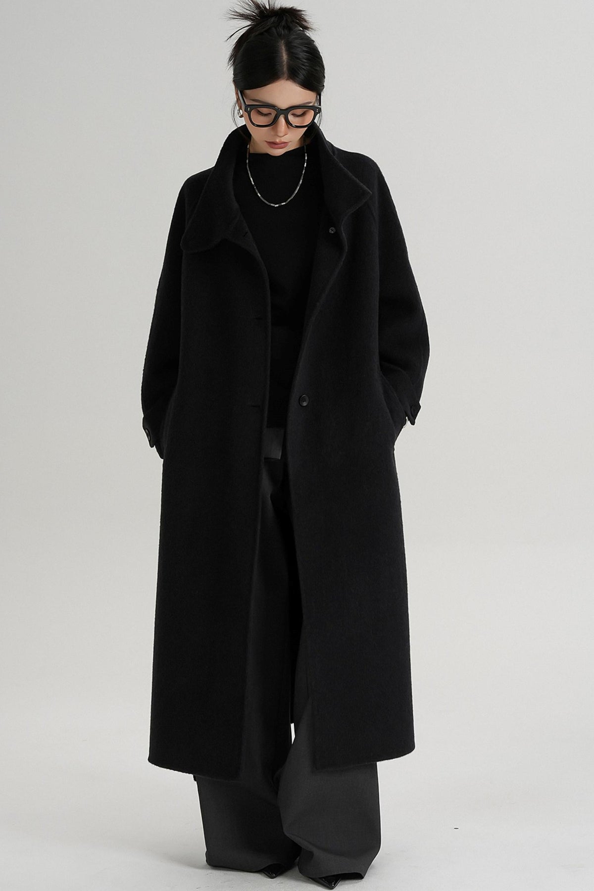 Temperament Diagonal Buckle Wool Coat