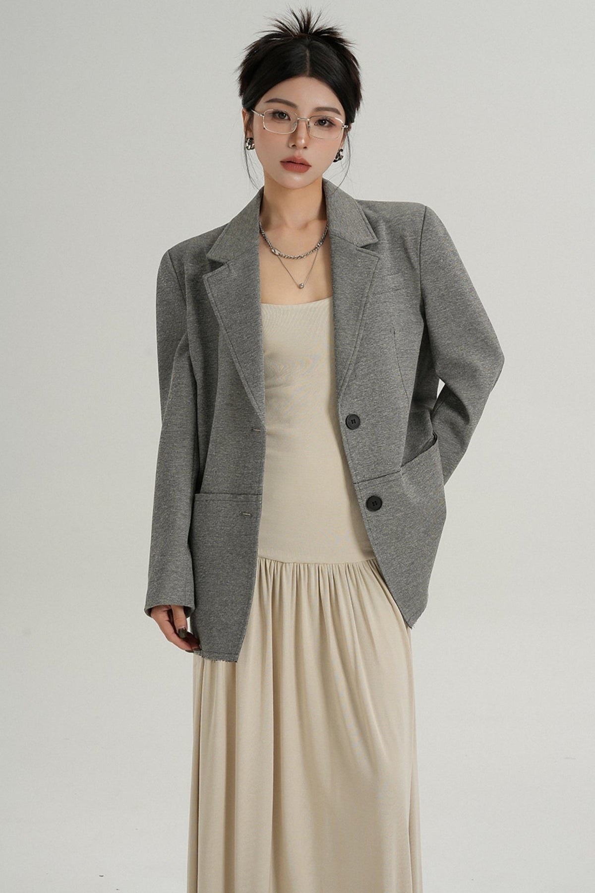 Temperament Gray Long Sleeve Blazer