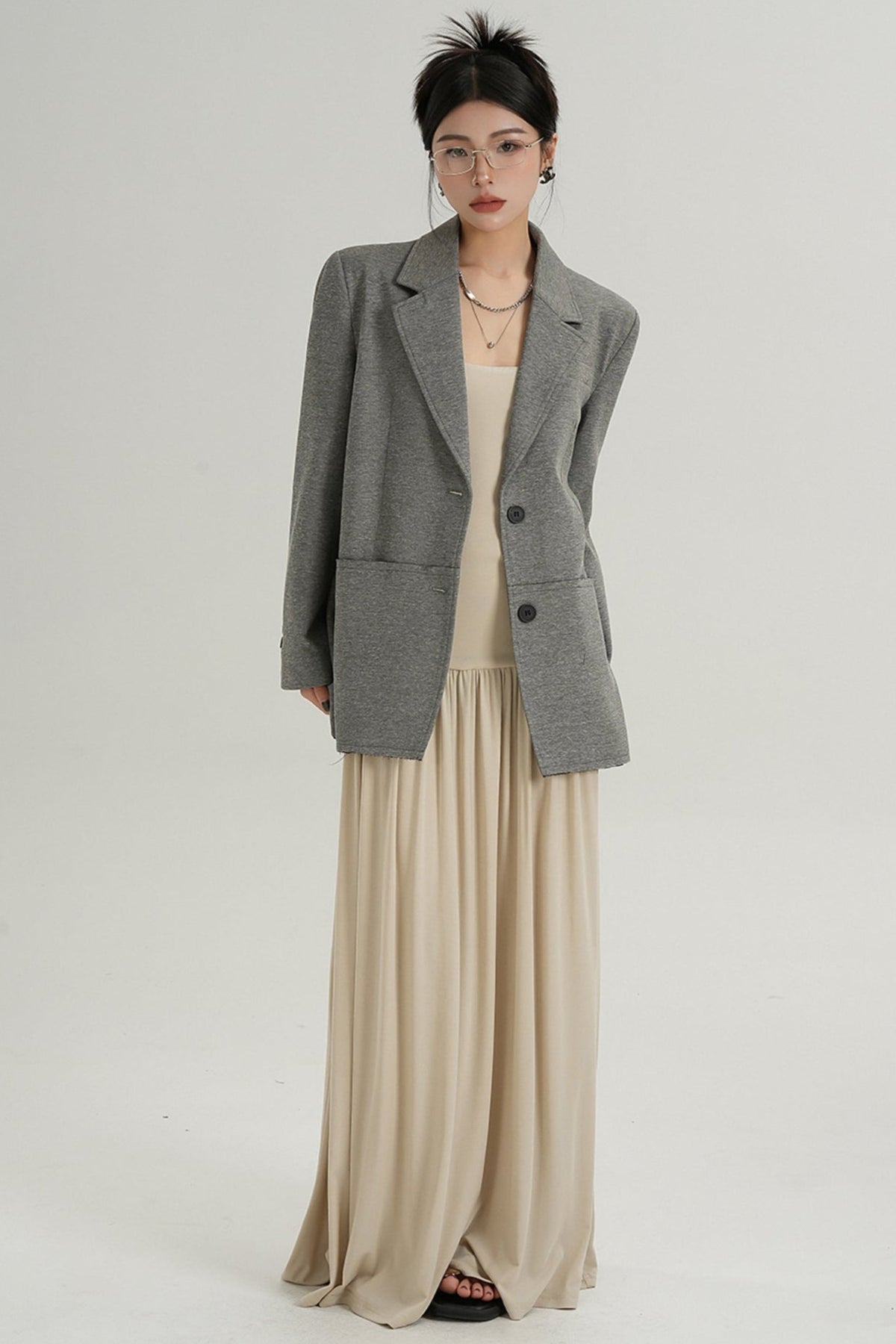 Temperament Gray Long Sleeve Blazer