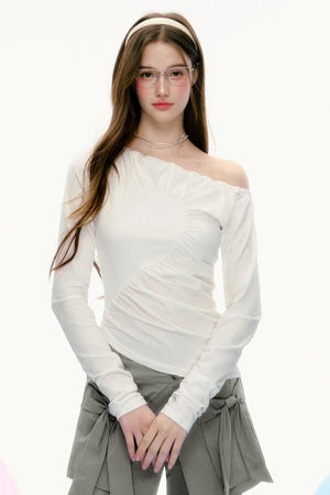 Temperament Slanted Shoulder T-Shirt