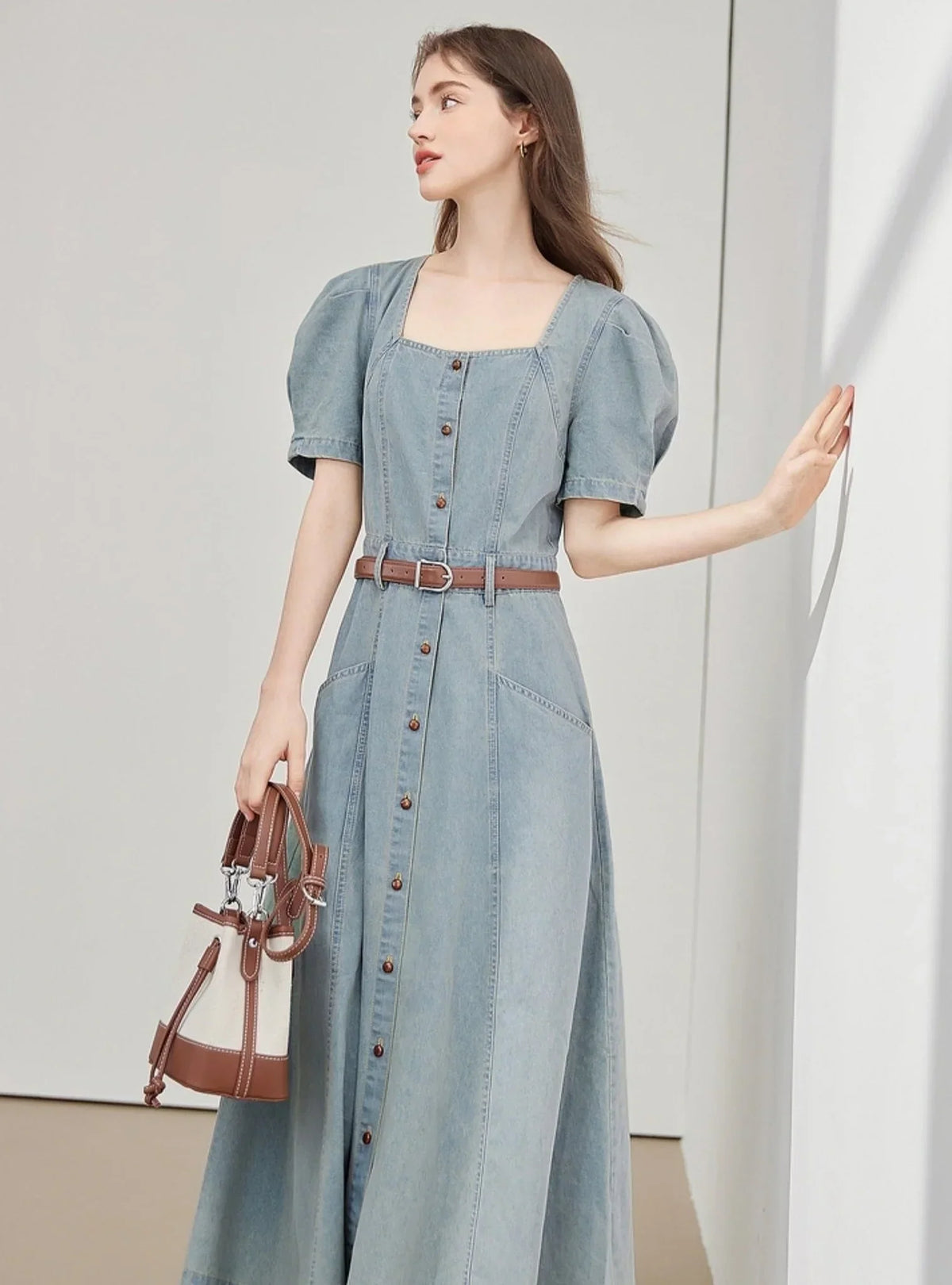 Temperament Waist Puff Sleeve Dress