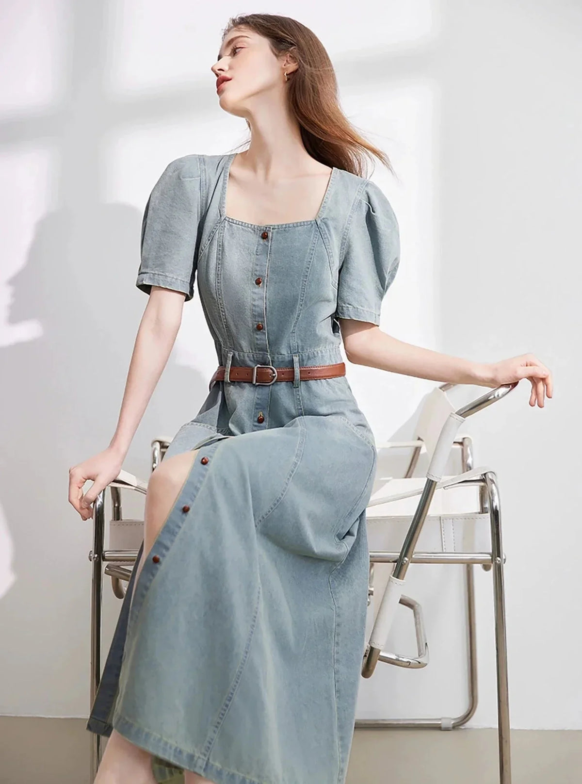 Temperament Waist Puff Sleeve Dress