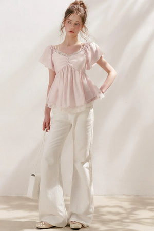 Tencel Lace Flutter Sleeve Blouse