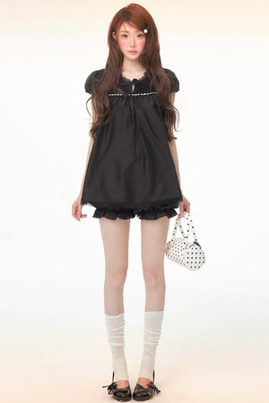 Tencel Lace Puff Sleeve Dress Set-Up