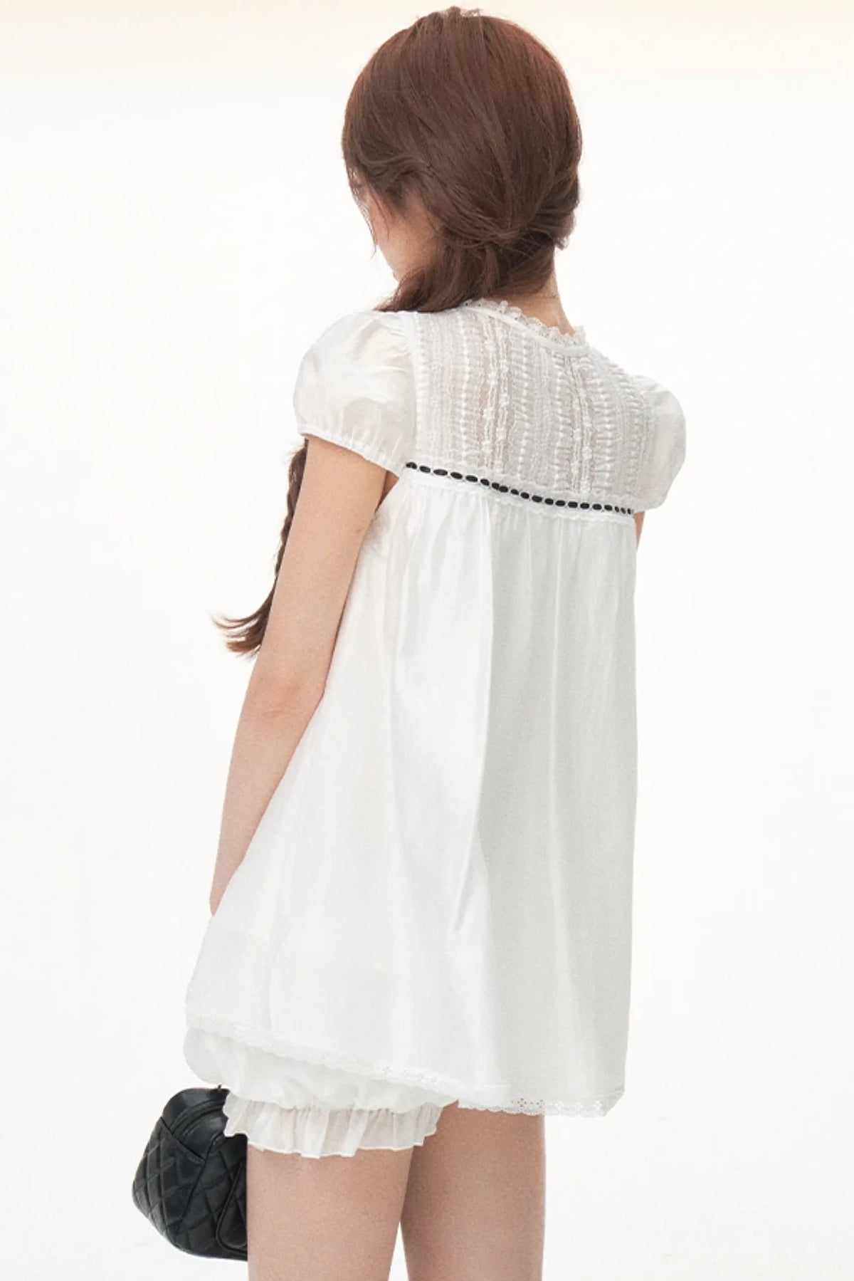 Tencel Lace Puff Sleeve Dress Set-Up