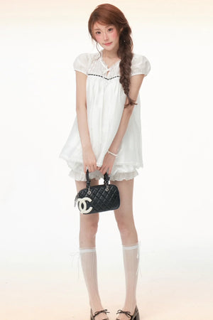 Tencel Lace Puff Sleeve Dress Set-Up