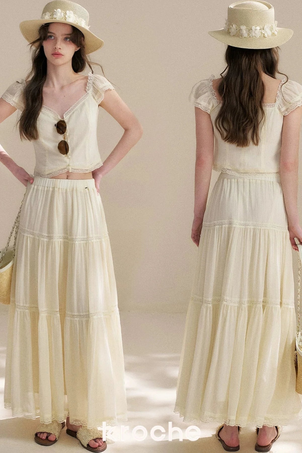 Tencel Lace Top and Skirt Set