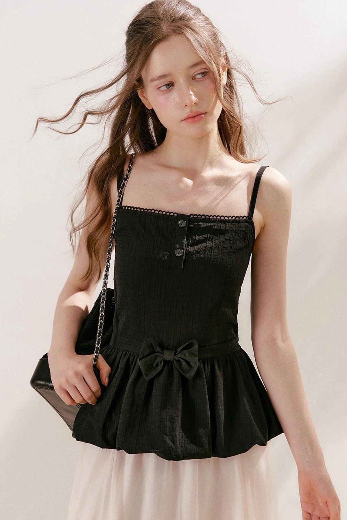 Tencel Linen Cotton Peplum Bow Camisole Top