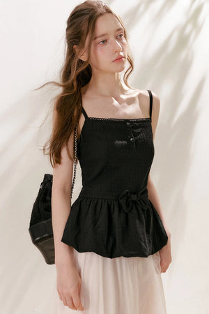 Tencel Linen Cotton Peplum Bow Camisole Top