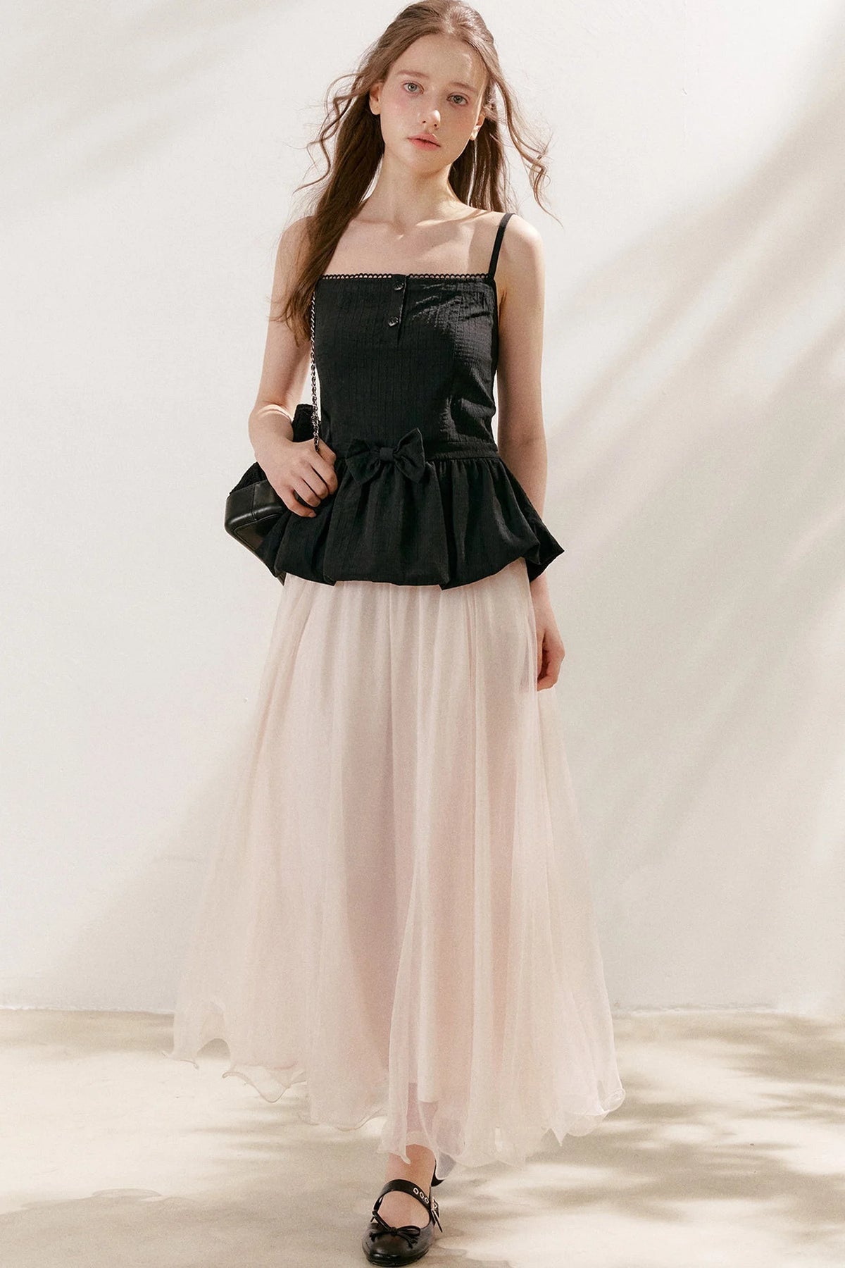 Tencel Linen Cotton Peplum Bow Camisole Top
