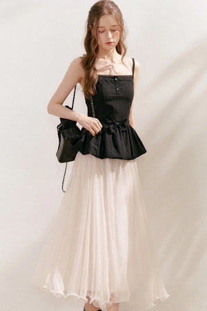 Tencel Linen Cotton Peplum Bow Camisole Top