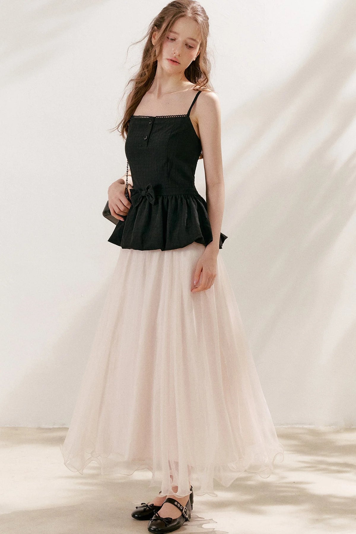 Tencel Linen Cotton Peplum Bow Camisole Top