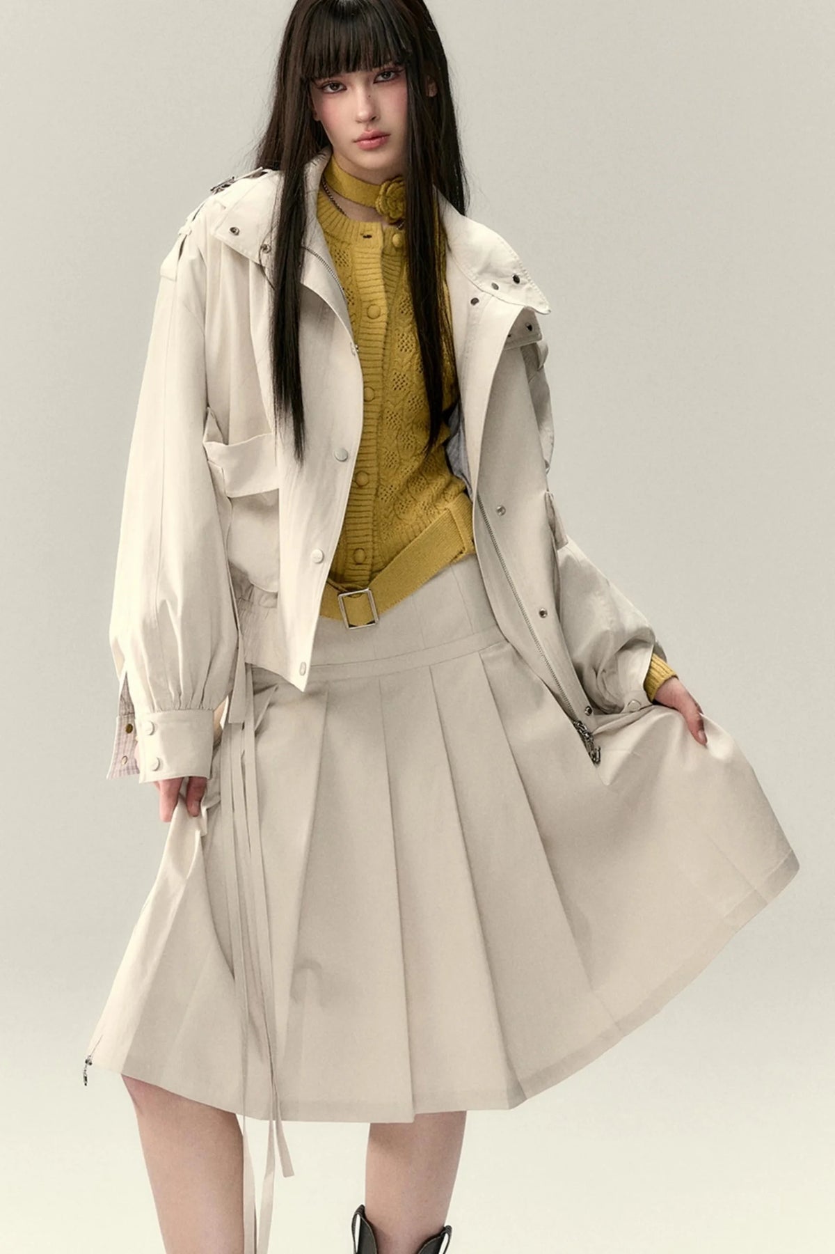Tencel Pleated Streamer Midi Skirt
