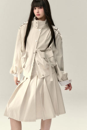 Tencel Pleated Streamer Midi Skirt