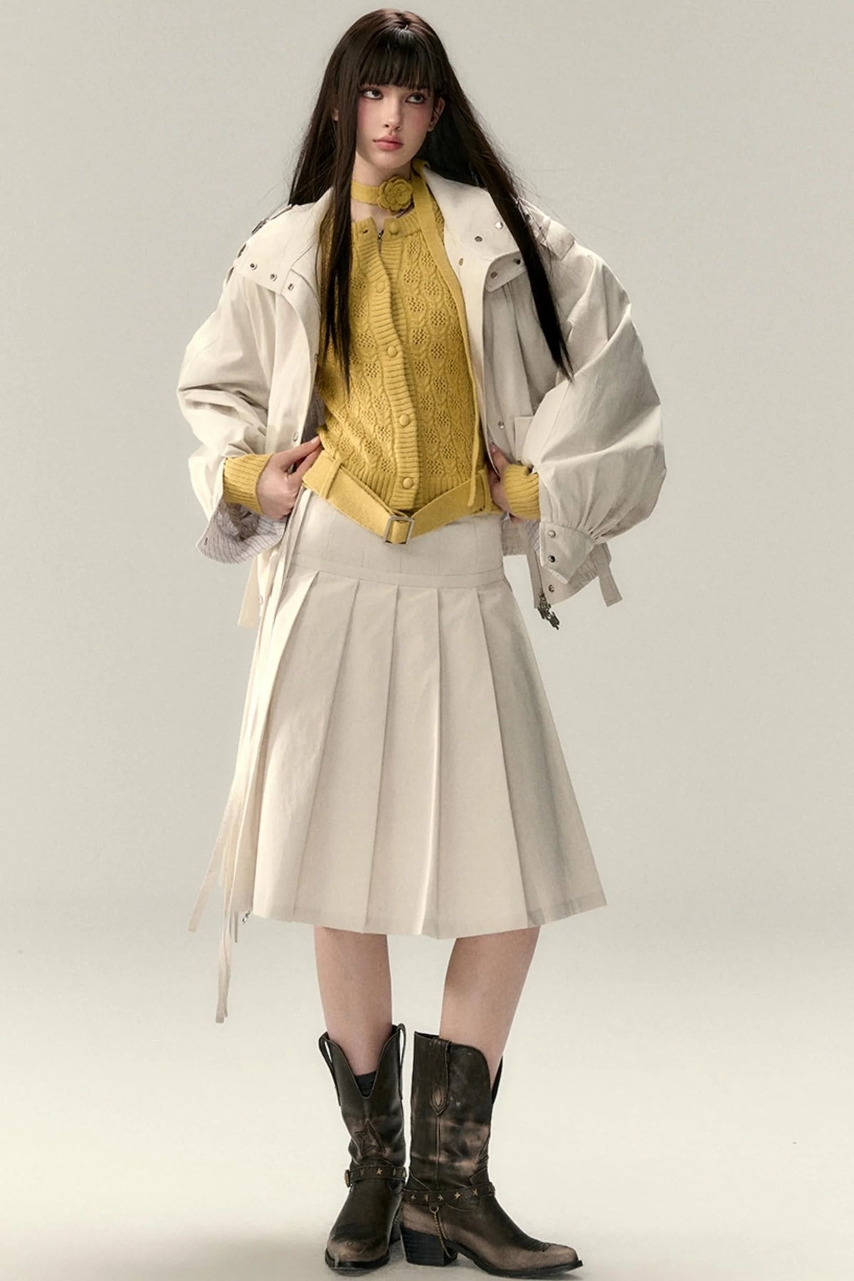 Tencel Pleated Streamer Midi Skirt