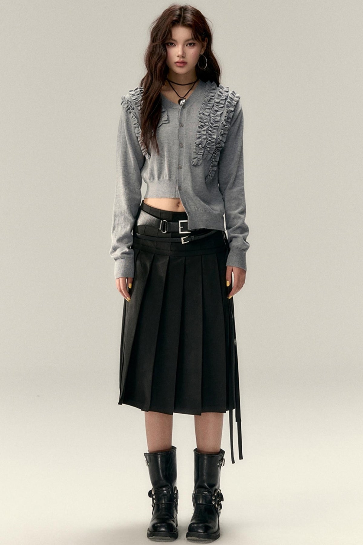 Tencel Pleated Streamer Midi Skirt