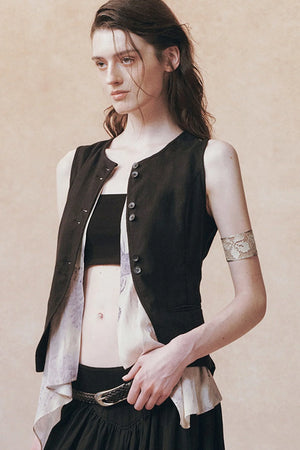 Tencel Ramie Asymmetric Tie-Up Vest
