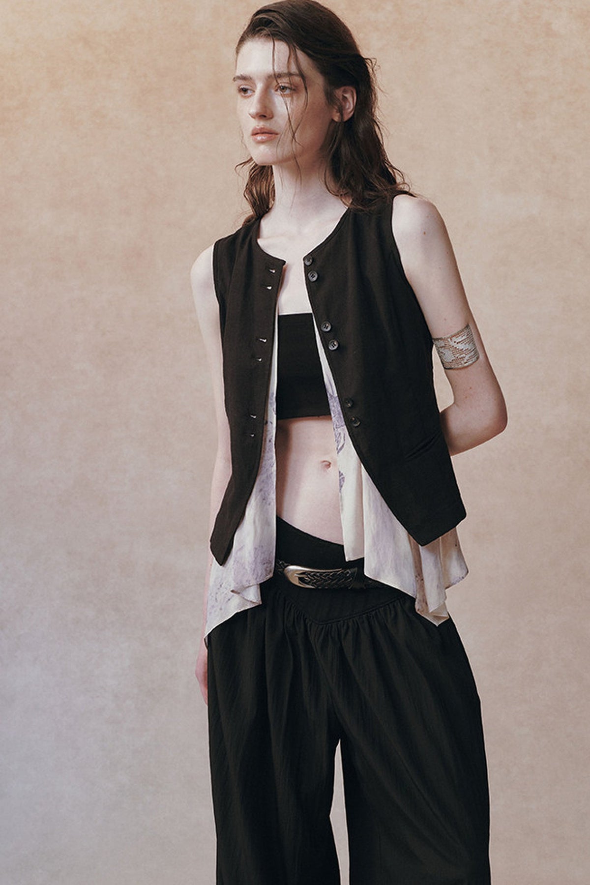Tencel Ramie Asymmetric Tie-Up Vest
