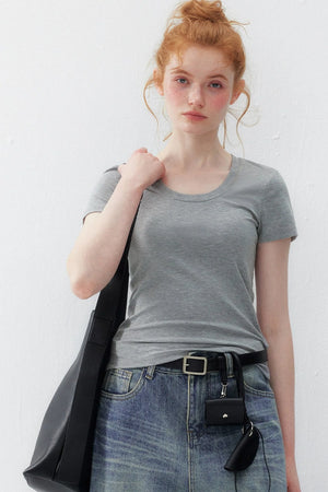 Tencel U-Neck Short-Sleeved T-Shirt
