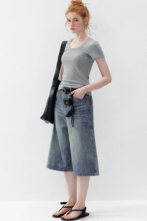 Tencel U-Neck Short-Sleeved T-Shirt