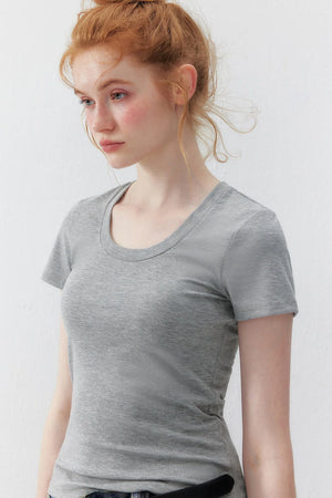 Tencel U-Neck Short-Sleeved T-Shirt