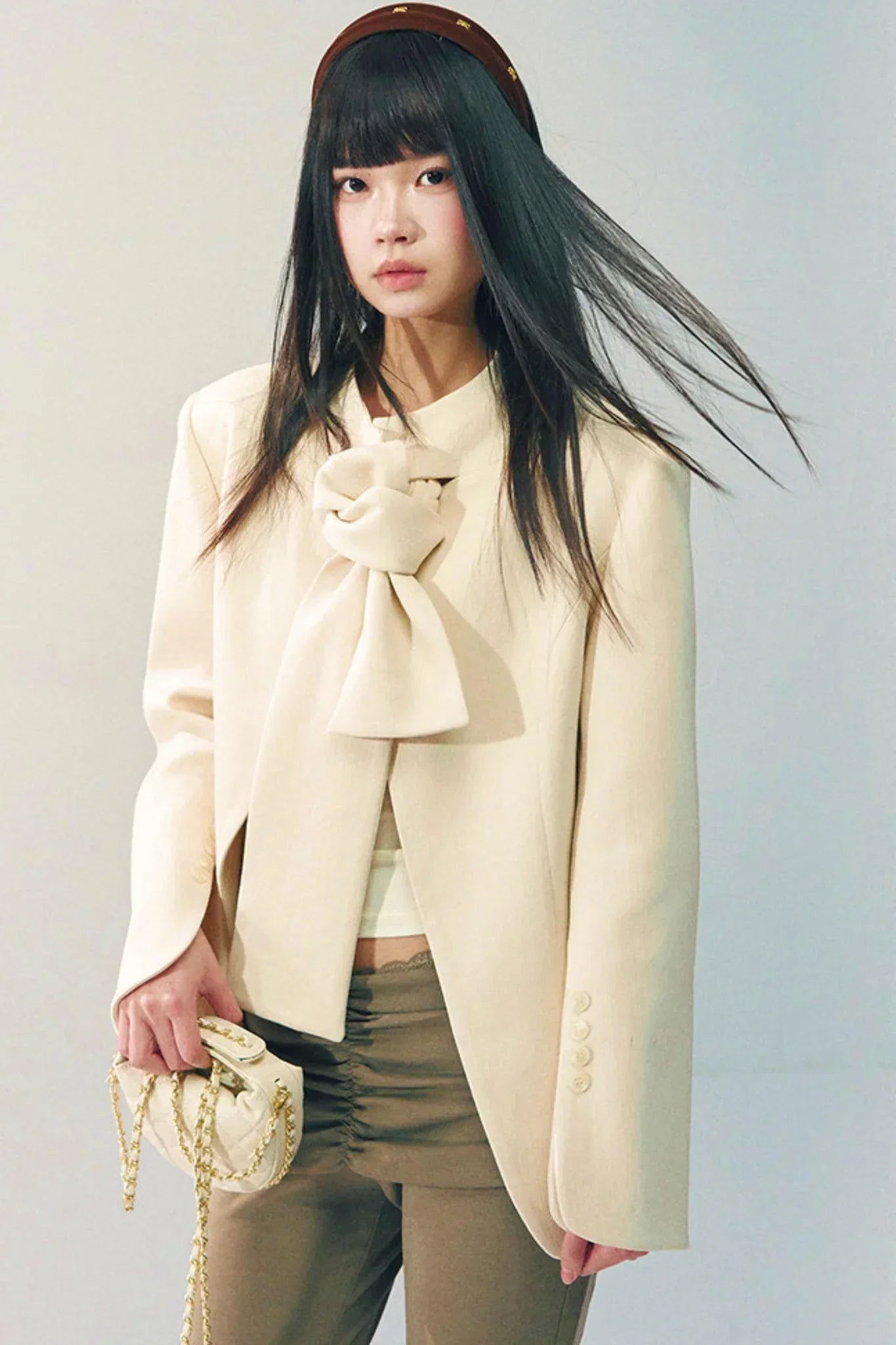 Tencel Wool Bow Tie Blazer