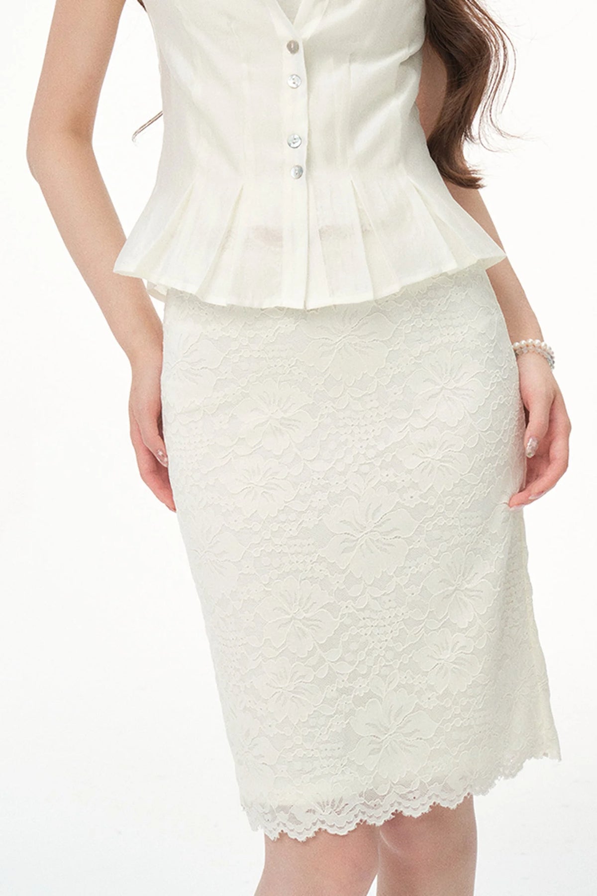 Tencel Wool Lace Cardigan Skirt Set-Up