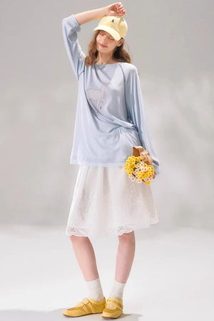 Tencel Wool Lace Patchwork Top