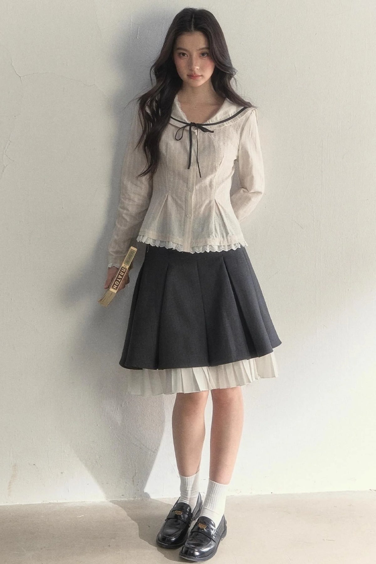 Texture Long Sleeve Waist Shirt Set-Up