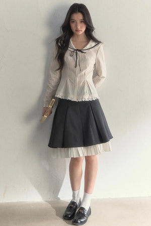 Texture Long Sleeve Waist Shirt Set-Up