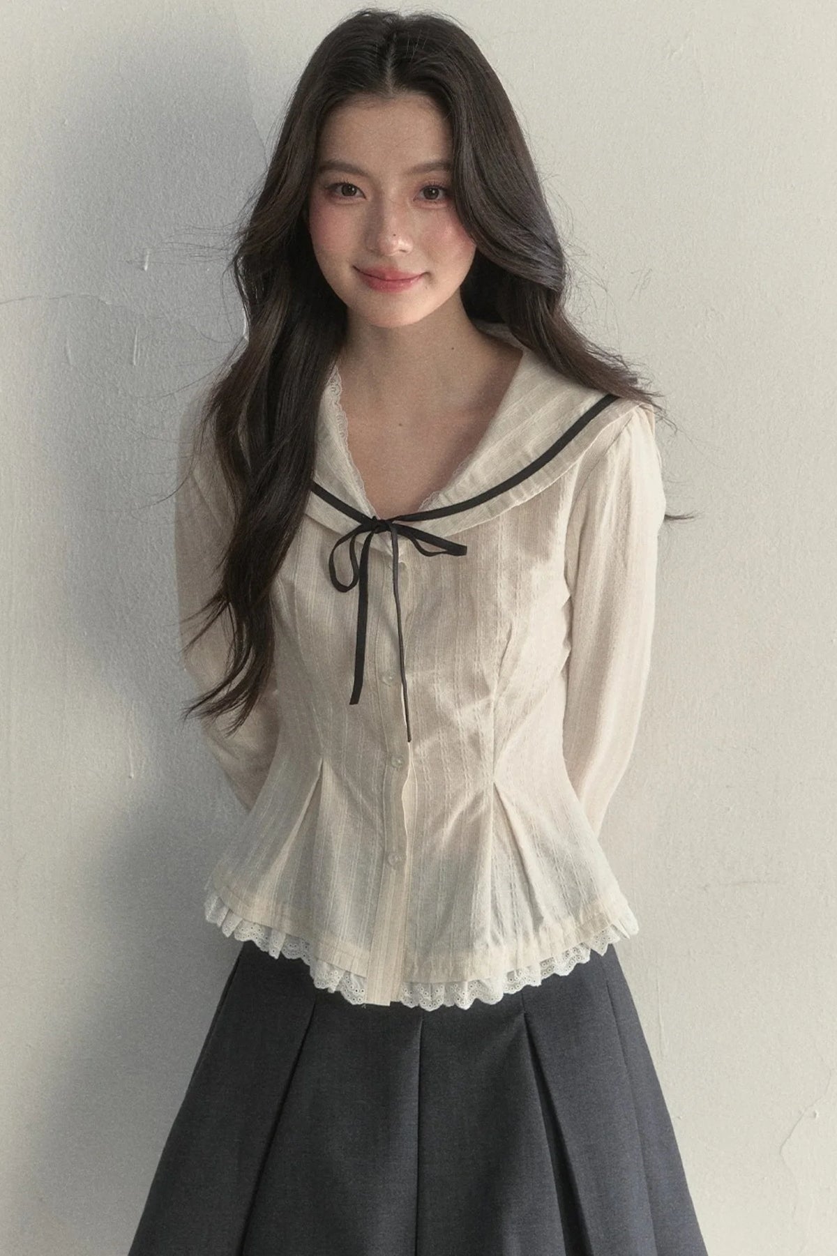 Texture Long Sleeve Waist Shirt Set-Up